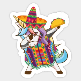 Mexican Dabbing Unicorn Cinco De Mayo Poncho Sombrero Taco Sticker